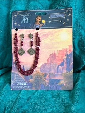 Disney Beaded Necklace & Dangle Earrings in Deep Wine